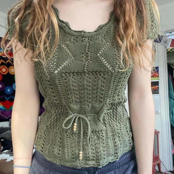 Jessica Olive Green Crochet Blouse - Picture 3 of 3
